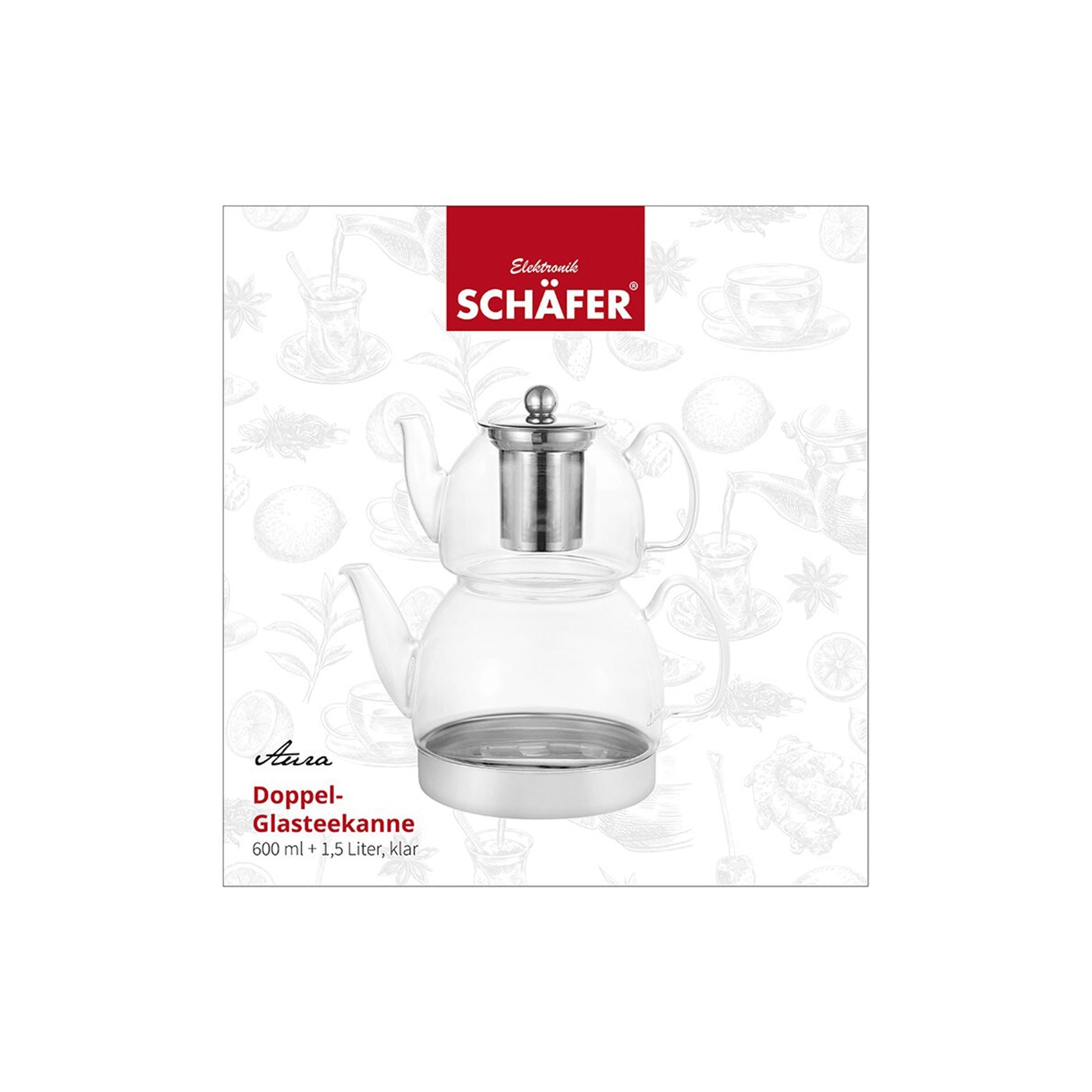 Tuerkischer Doppelthekessel Schaefer Glas auf Induktion fuer Tee und Heisswasser