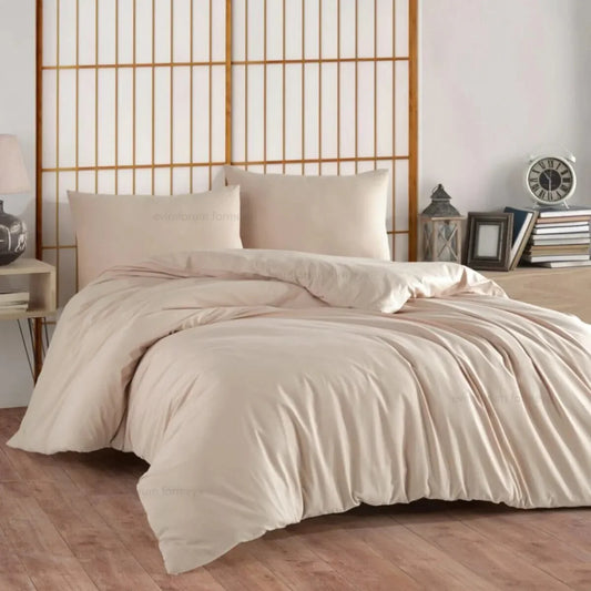 Bettwäsche Set Braun Baumwolle Ranforce mit Spannbettlaken Einzel & Doppelbett