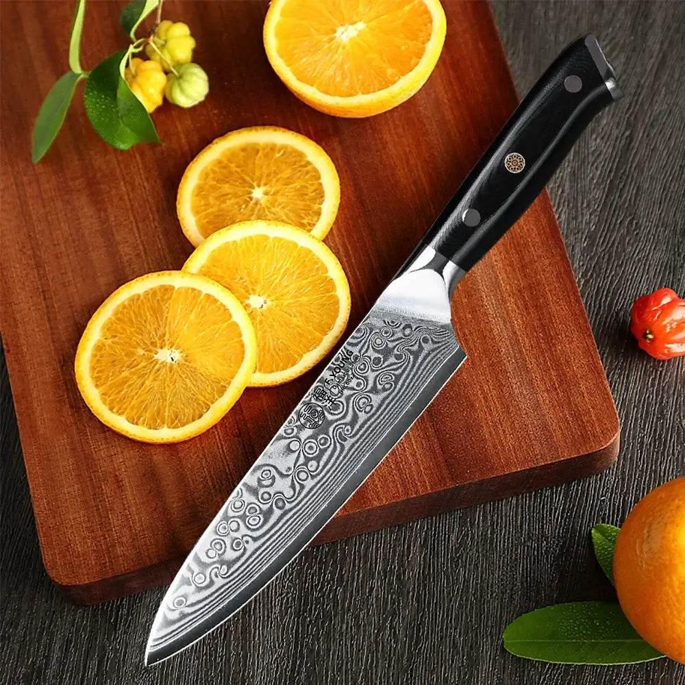 F.YOUNG Damastmesser 5 Zoll mit G10 Griff und strukturierter Klinge