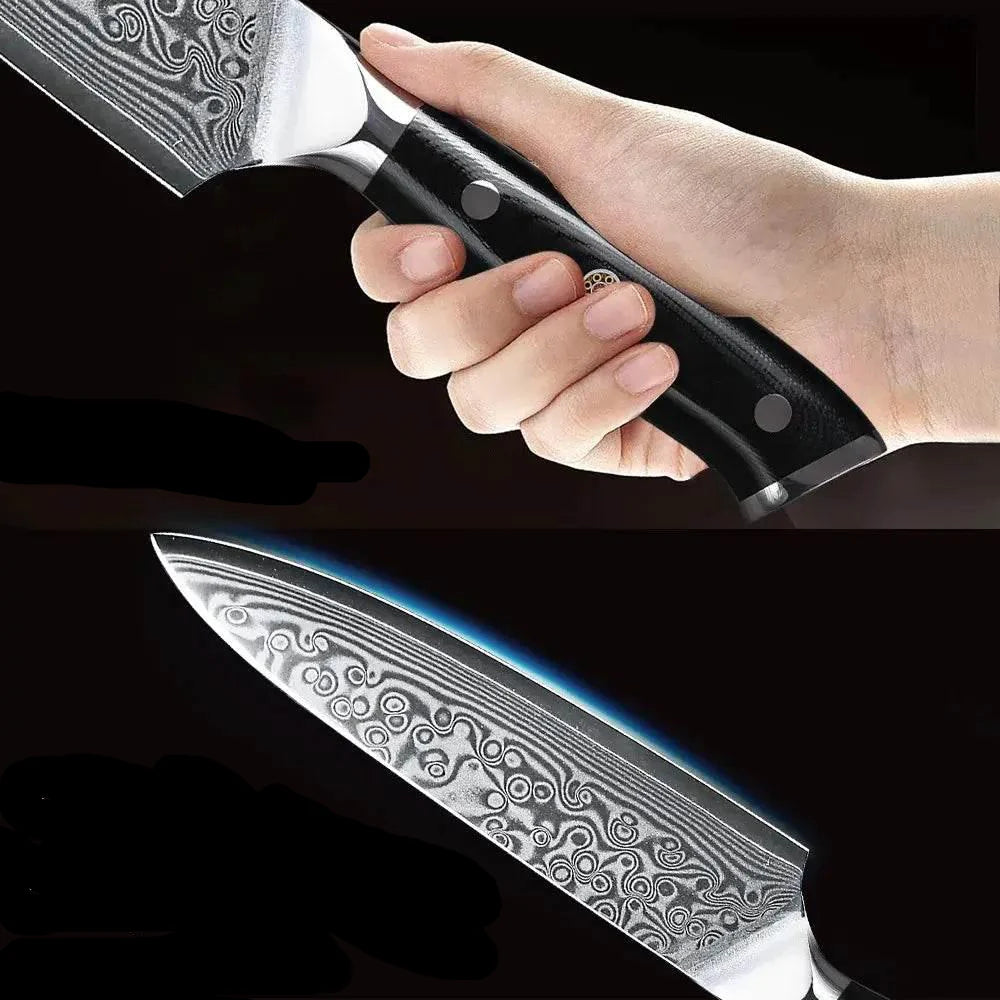 Damast Küchenmesser mit ergonomischem G10 Griff für Gemüse und Kräuter