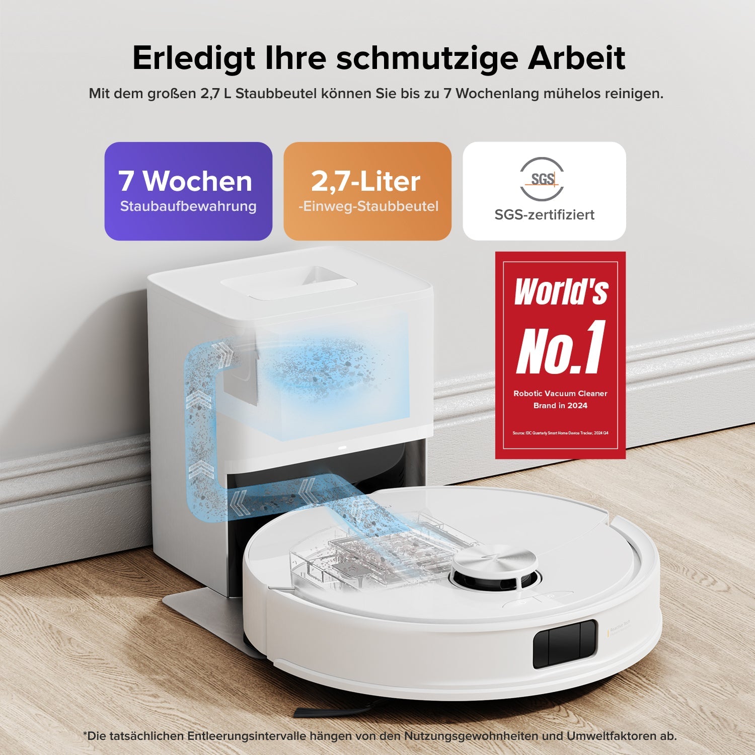 Roborock Q10 S5+ Set mit VibraRise 2.0 wischt hartnäckige Flecken vom Hartboden