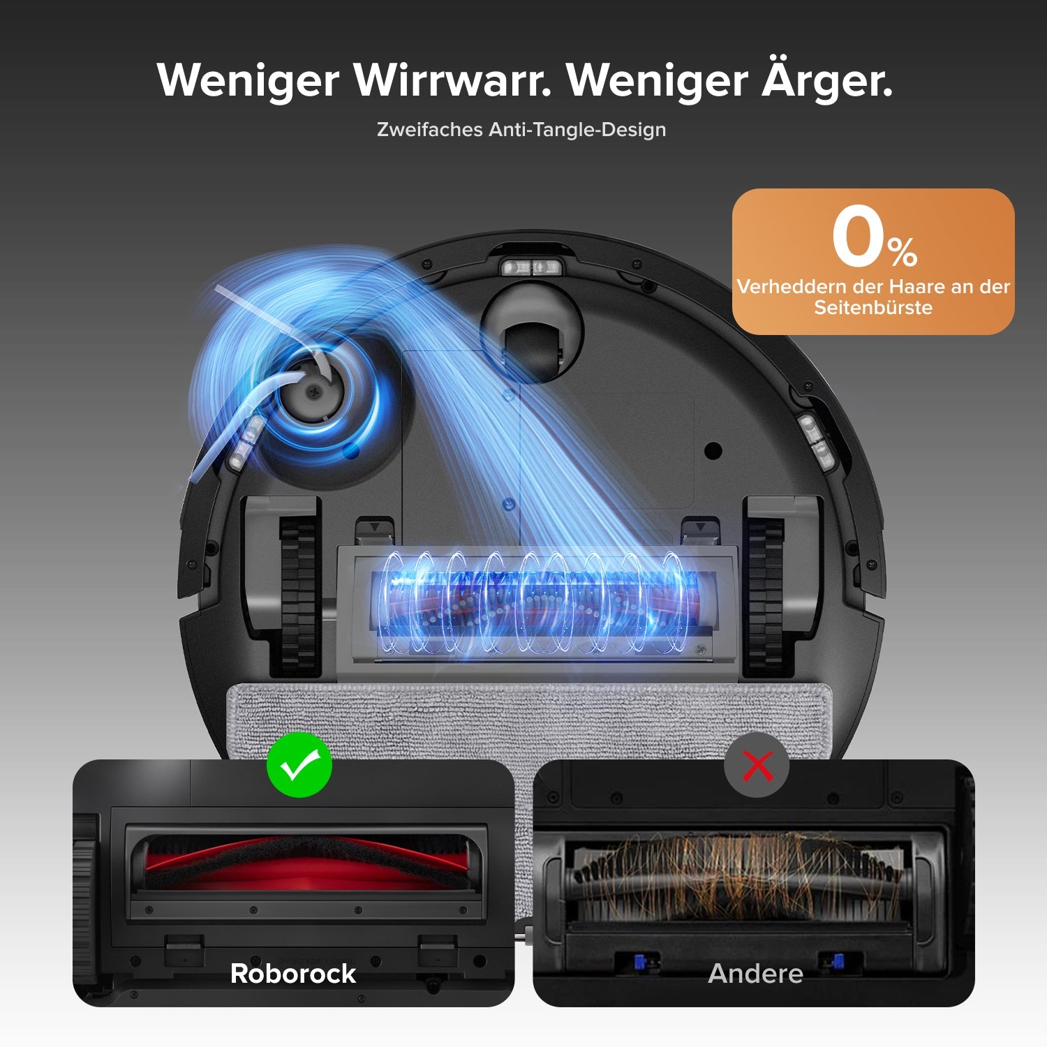 Roborock Q10 S5+ schwarzer Saugroboter saugt Tierhaare mit 10.000 Pa
