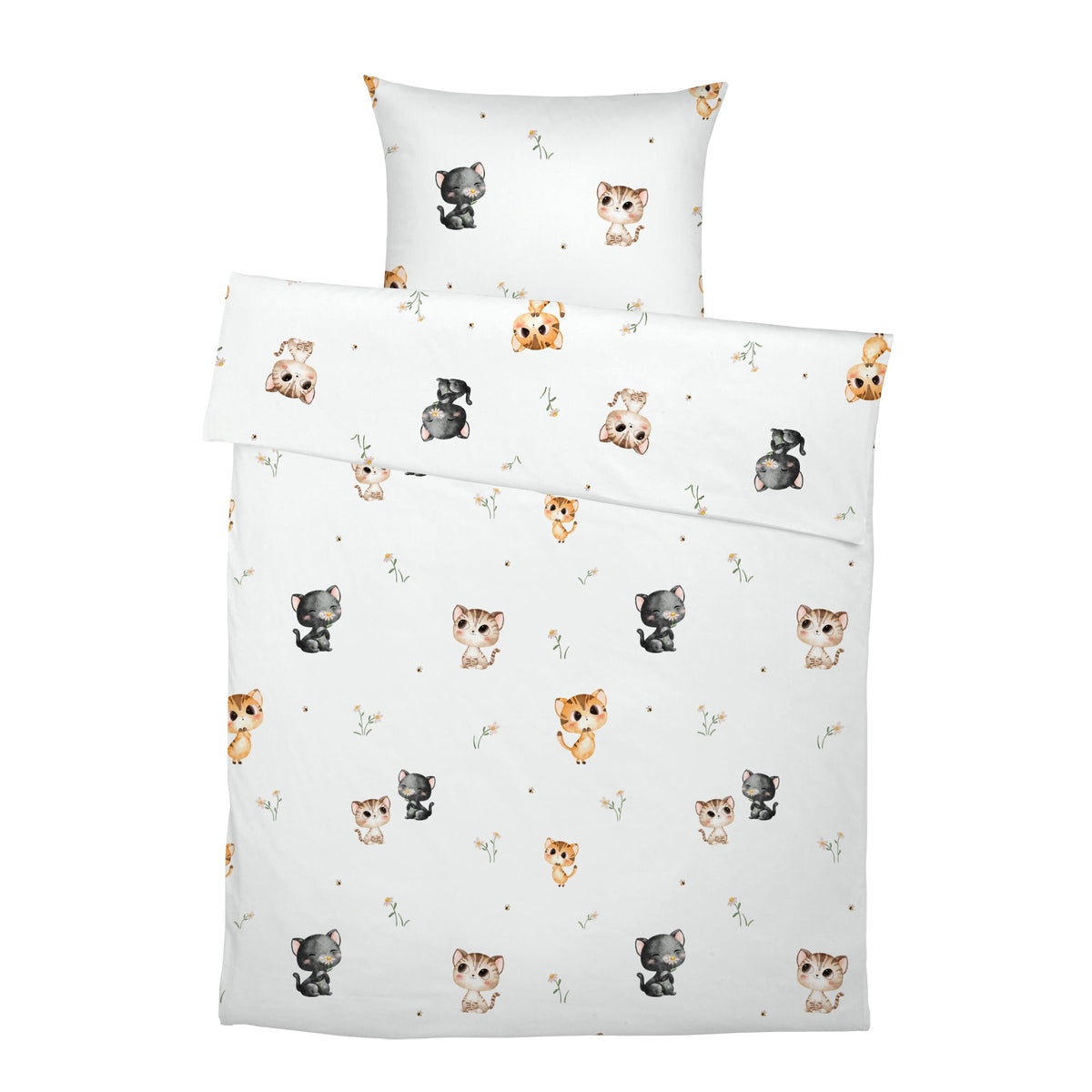 LESLIS Kinderbettwäsche „Katzen" – komplettes Set aus Bettbezug und Kissenbezug