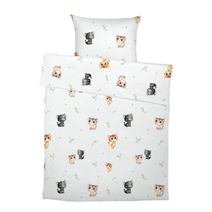 LESLIS Kinderbettwäsche „Katzen" – komplettes Set aus Bettbezug und Kissenbezug