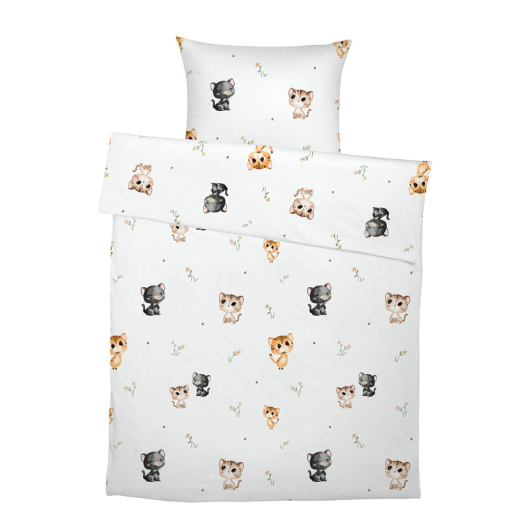 LESLIS Kinderbettwäsche „Katzen" – komplettes Set aus Bettbezug und Kissenbezug