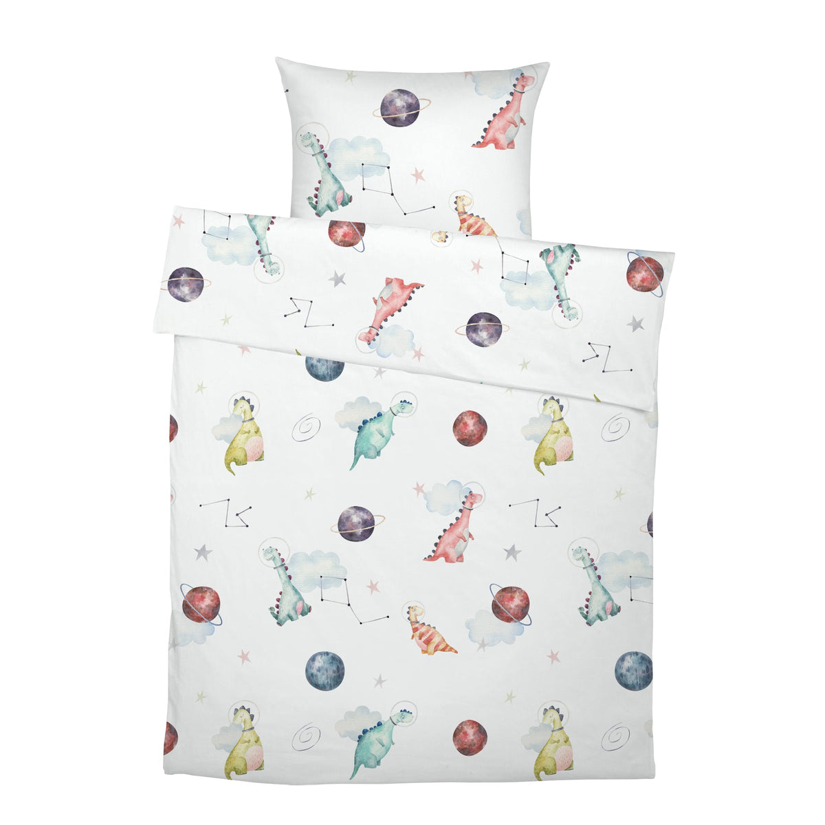 LESLIS Kinderbettwäsche „Dino Galaxy" – komplettes Set aus Bettbezug und Kissenbezug