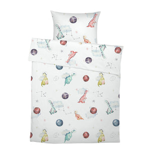 LESLIS Kinderbettwäsche „Dino Galaxy" – komplettes Set aus Bettbezug und Kissenbezug