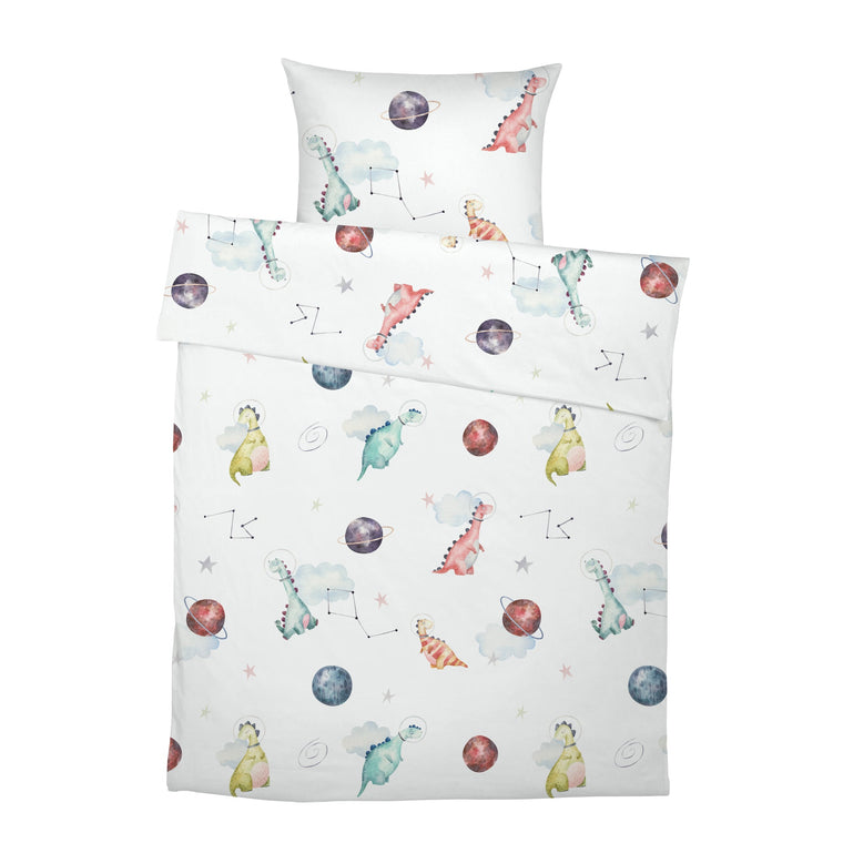 LESLIS Kinderbettwäsche „Dino Galaxy" – komplettes Set aus Bettbezug und Kissenbezug