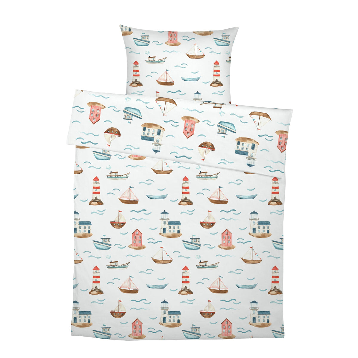 LESLIS Kinderbettwäsche „Am Meer" – komplettes Set aus Bettbezug und Kissenbezug