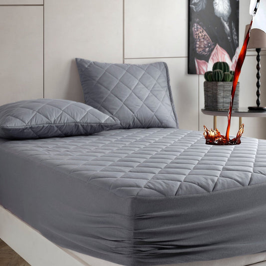 Gesteppter Matratzenschoner aus 100 % Baumwolle – Wasserdicht & Atmungsaktiv – Grau