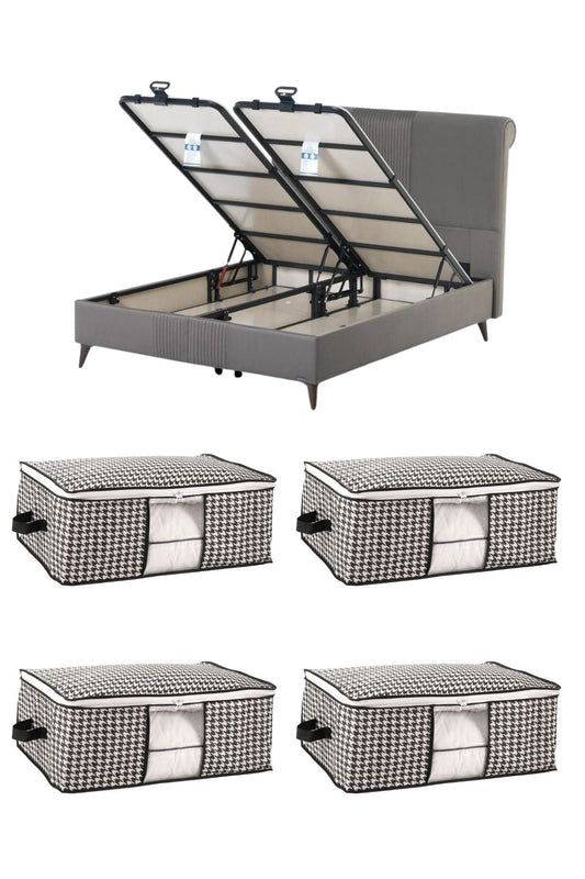 HELDENA Unterbett-Organizer Schwarz 64x45x22 cm 4er Set Sichtfenster