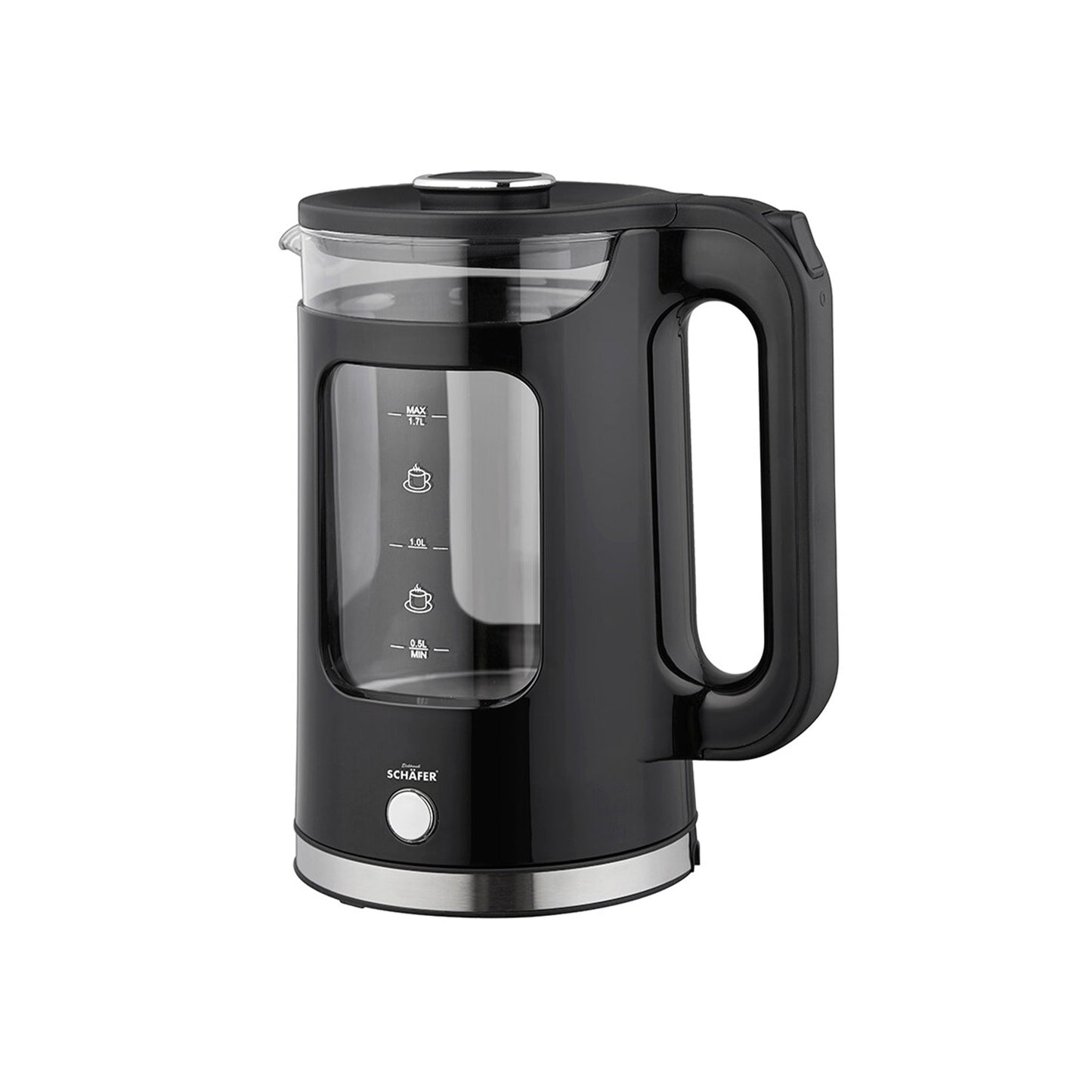 Schaefer Glaswasserkocher 1.7 L Schwarz LED Temperaturwahl fuer Tee und Kaffee