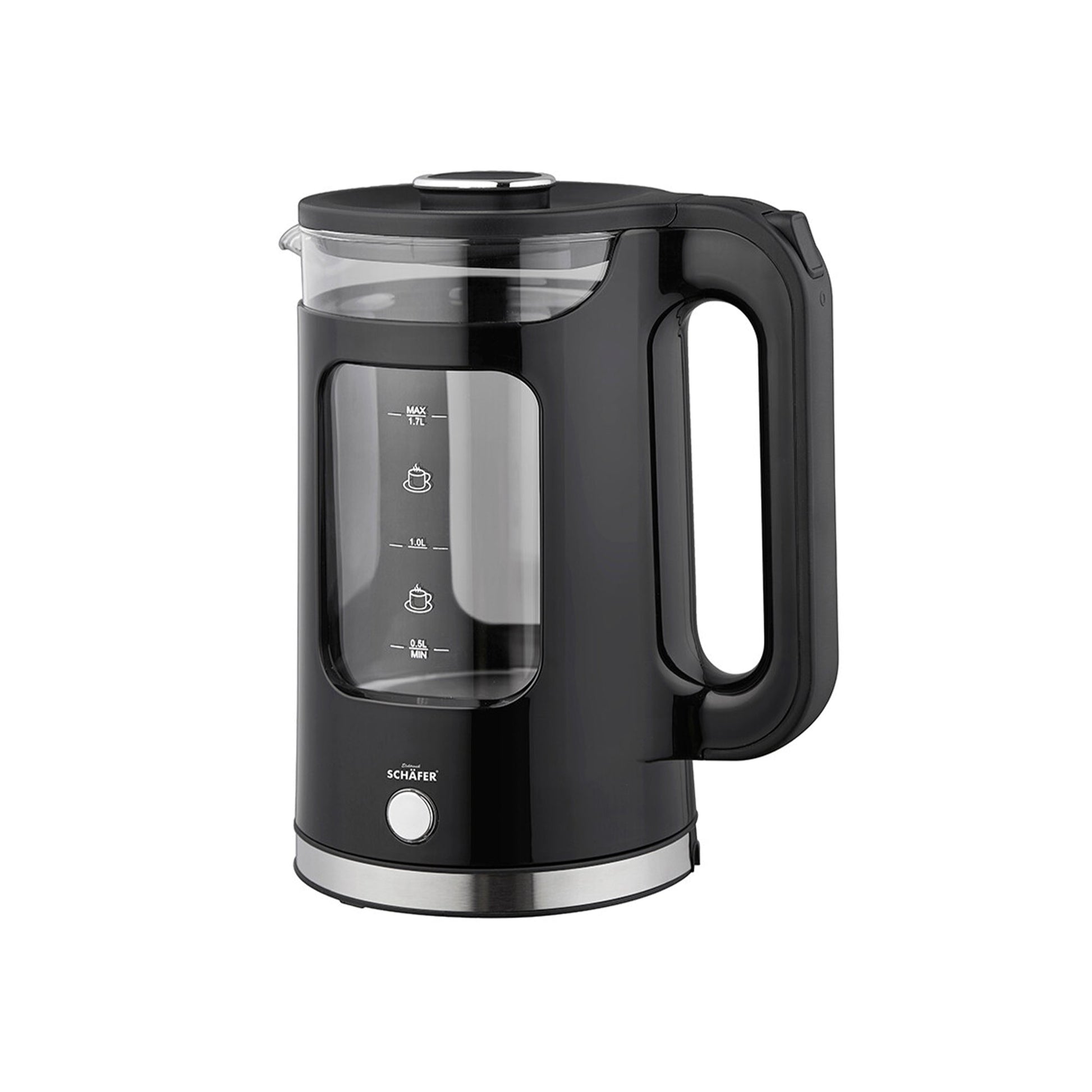 Schaefer Glaswasserkocher 1.7 L Schwarz LED Temperaturwahl fuer Tee und Kaffee
