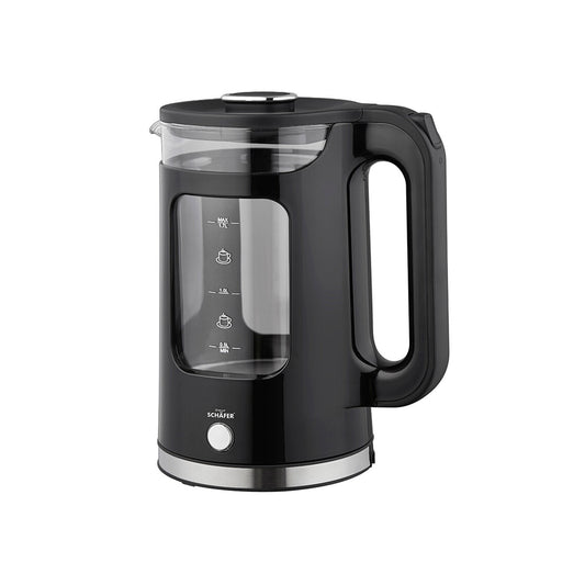 Schaefer Glaswasserkocher 1.7 L Schwarz LED Temperaturwahl fuer Tee und Kaffee
