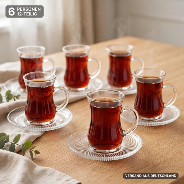 HELDENA Teegläser mit Untertassen 12-tlg. – 6×145 ml + 6×Ø 10,2 cm