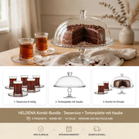 HELDENA Teeservice mit Tortenplatte 13-tlg. – 6×170 ml + Ø 32,2 cm