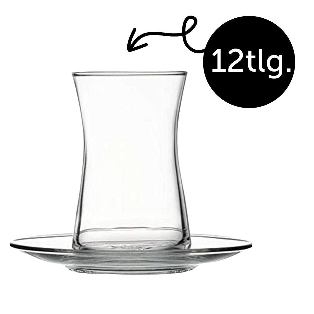Heybeli Teeset 12-teilig mit Teegläsern und Untertassen aus Klarglas