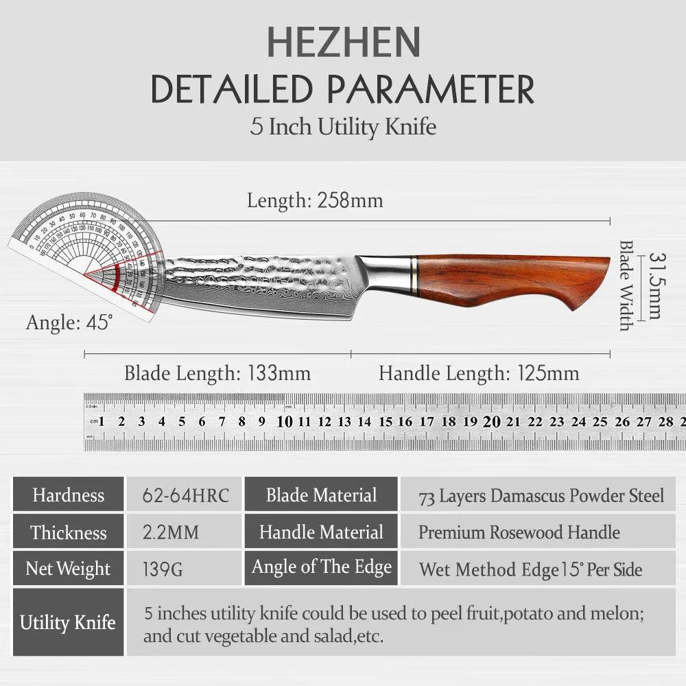 Japanisches Santoku Messer mit 73 Lagen Damaststahl – HELDENA