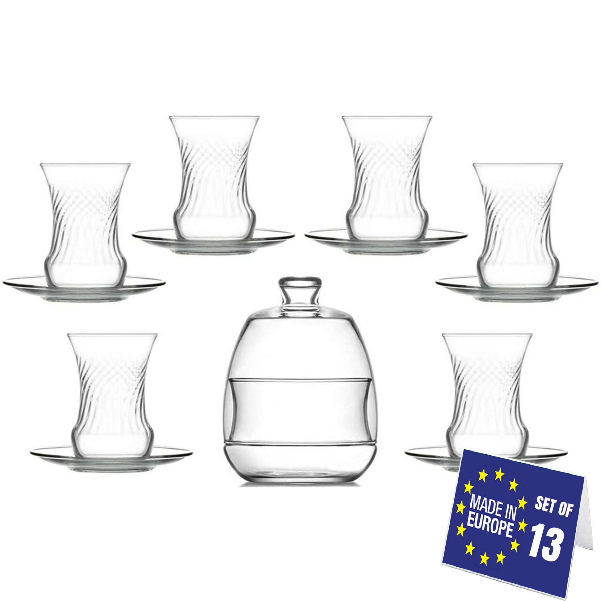 HELDENA İnci Teegläser-Set 105 ml – 13-teilig mit Zuckerdose