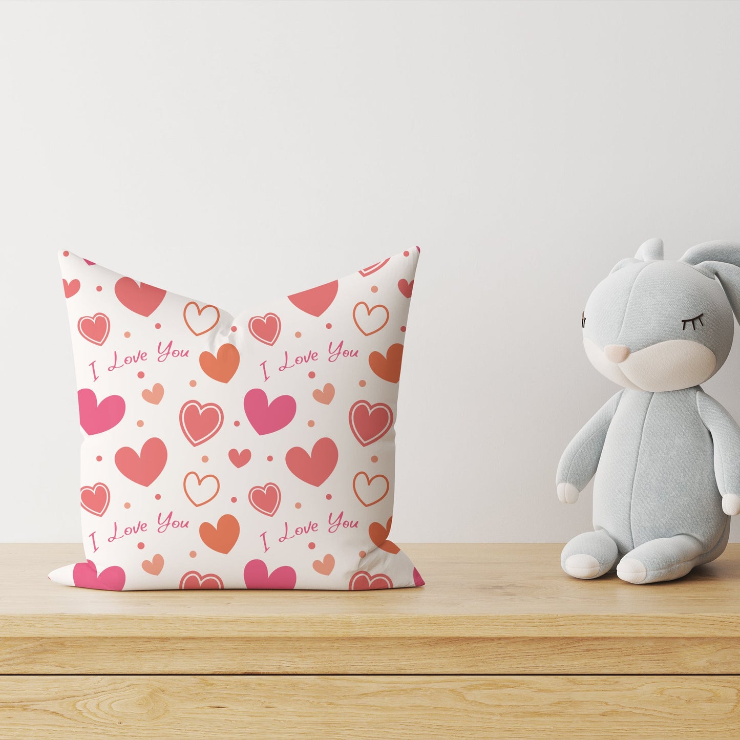 LESLIS Kinder Dekokissen „I love you“ – Herzen-Motiv, 40 × 40 cm