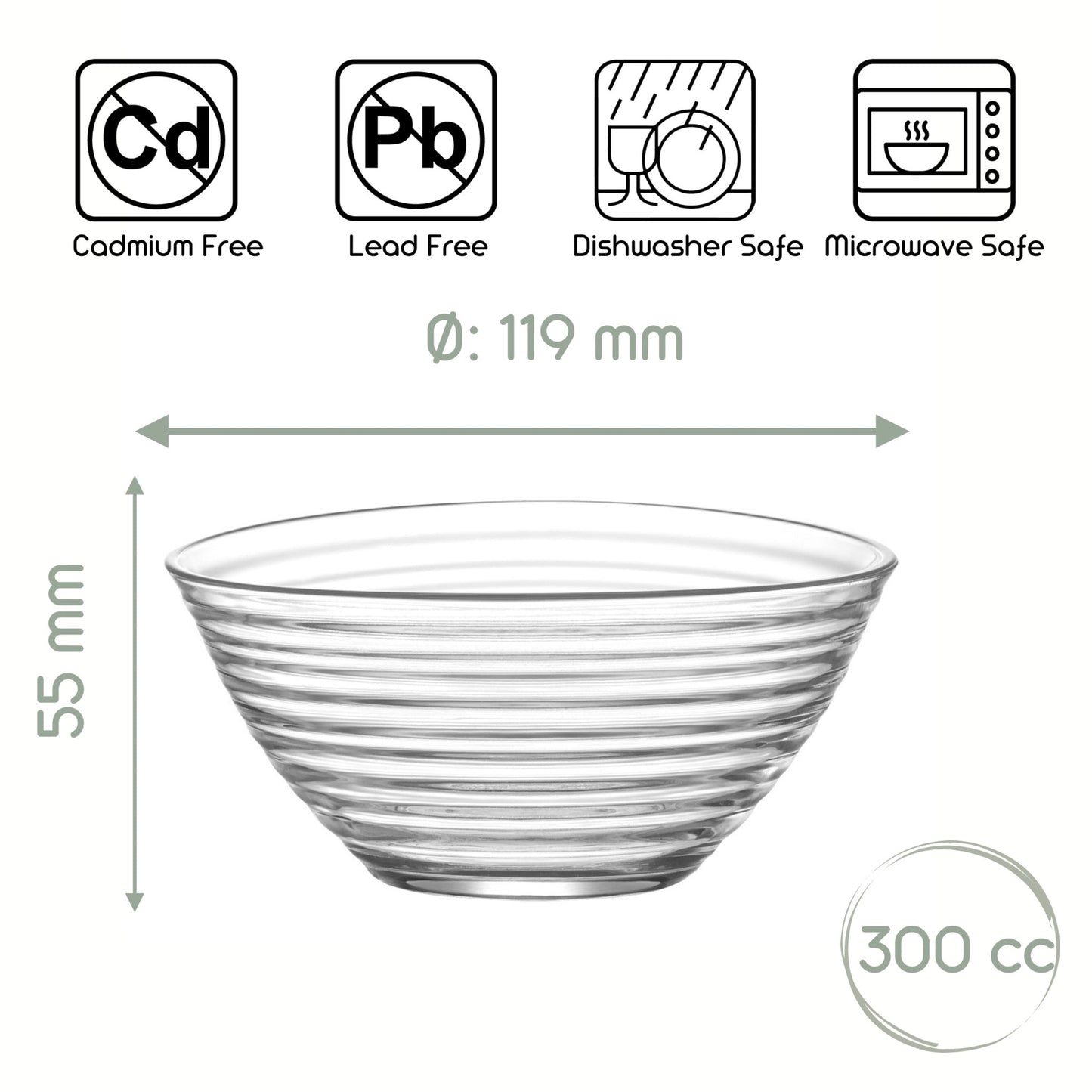 Maßansicht der LAV Derin Glasschalen 300 ml aus Glas