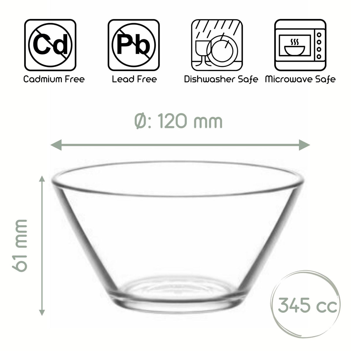 Maßansicht der LAV Vega Dessertschalen 345 ml aus Glas