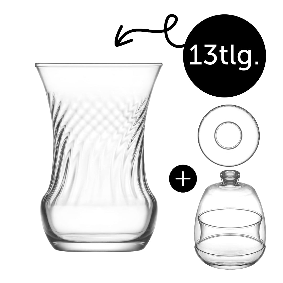 HELDENA İnci Teegläser-Set 105 ml – 13-teilig mit Zuckerdose