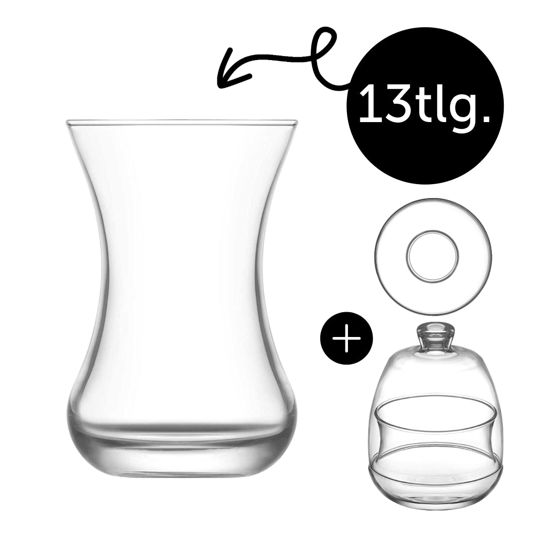 HELDENA Basak Teegläser-Set 135 ml – 13-teilig mit Zuckerdose