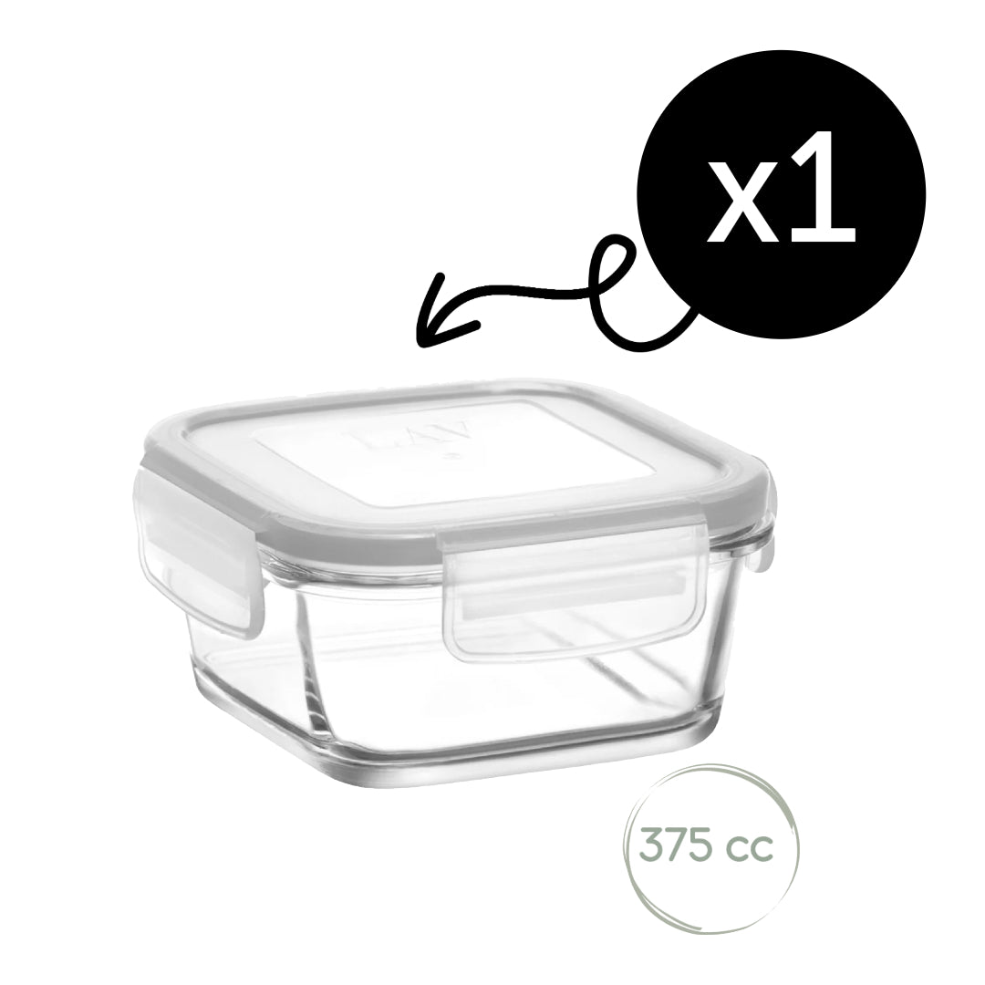 LAV Fresco Glasbehälter 375 ml mit Deckel fuer Kuehlschrank und Meal Prep