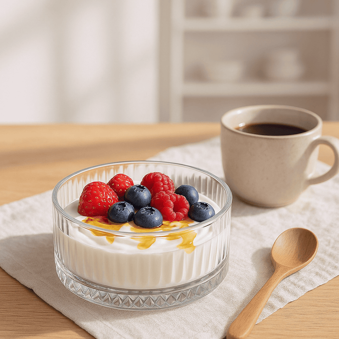 Elysia Glasschalen 510 ml beim Frühstück mit Obst und Joghurt