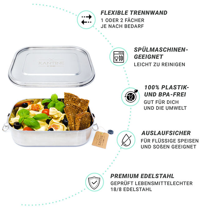 Edelstahl Lunchbox Classic XL 1400 ml für Meal Prep Büro und große Portionen