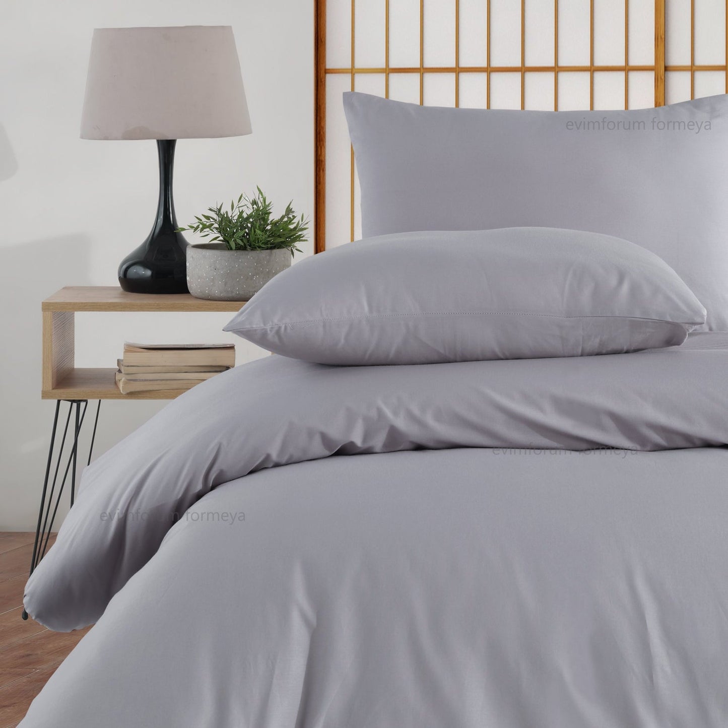 Bettwäsche Set Grau aus 100% Baumwolle Ranforce mit Spannbettlaken