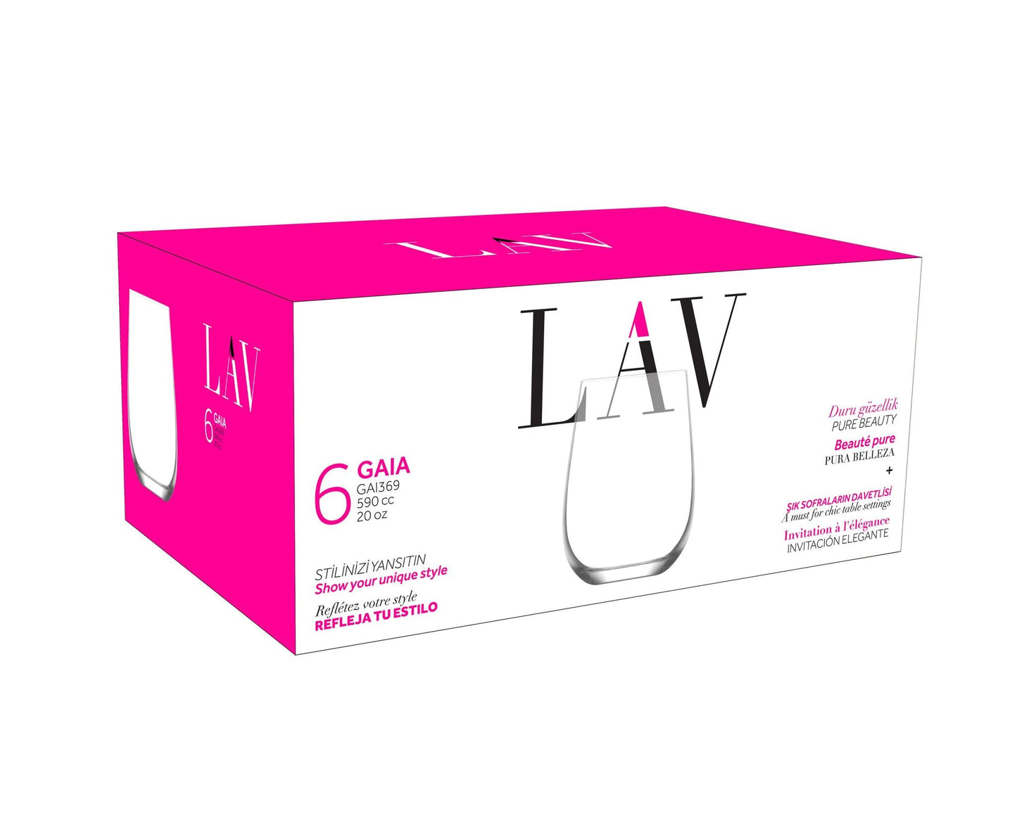 LAV Gaia Weinglas 590 ml große Form für Rotwein Weißwein und Saft