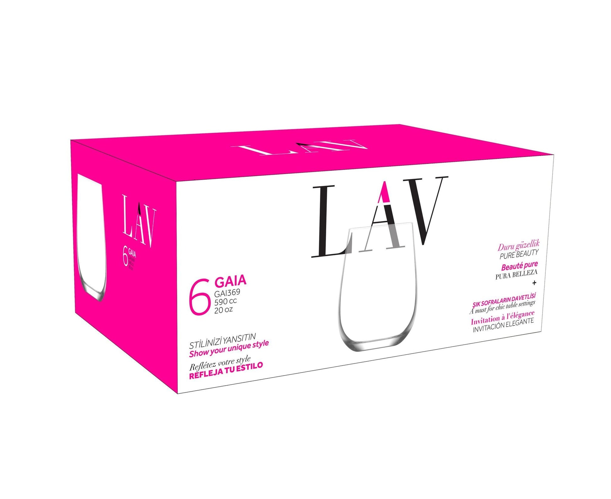 LAV Gaia Weinglas 590 ml große Form für Rotwein Weißwein und Saft