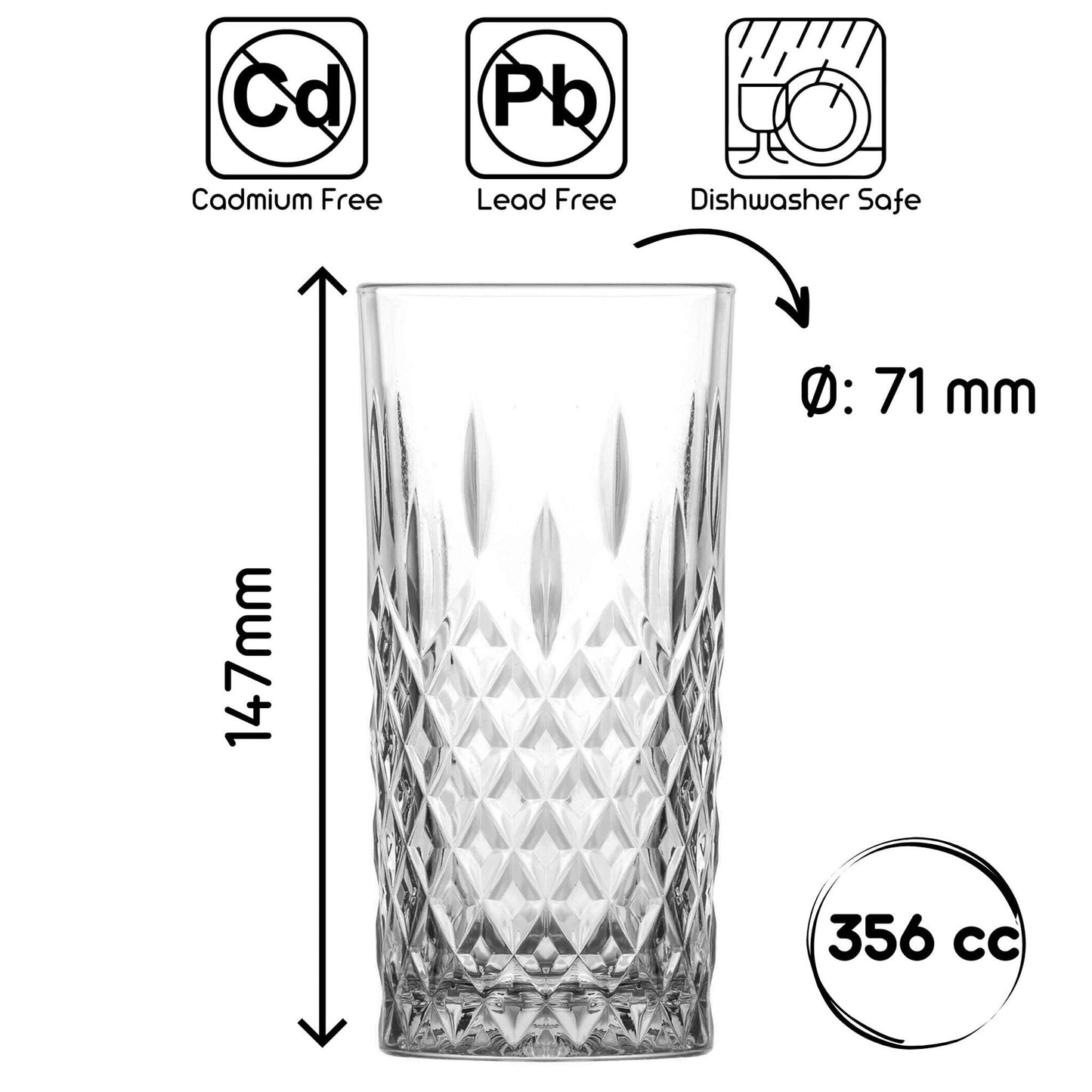 LAV Odin Longdrinkglas 355 ml klares Glas für Wasser Saft und Softdrinks