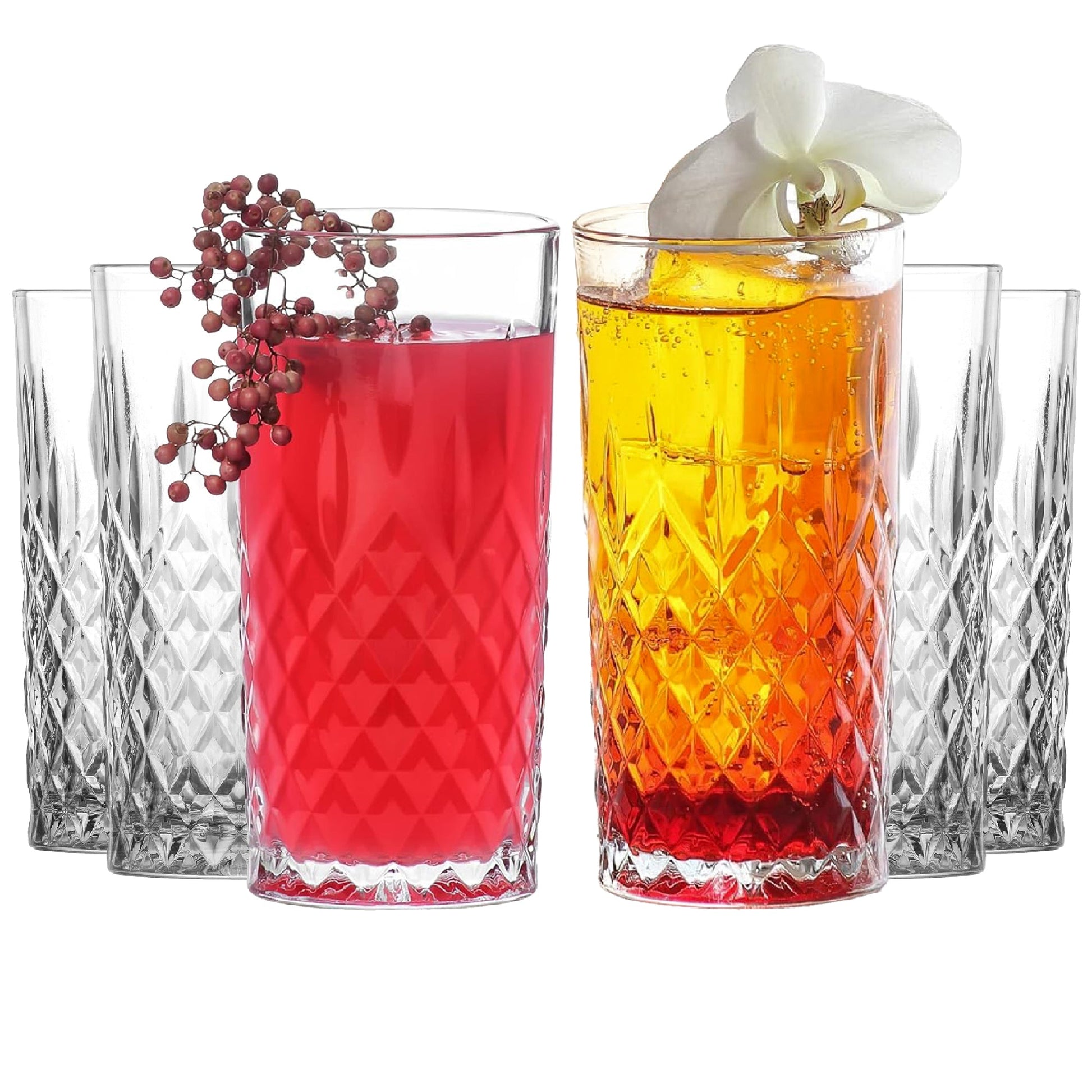 LAV Odin Longdrinkgläser 355 ml 6er Set transparentes Klarglas für Wasser und Cocktails