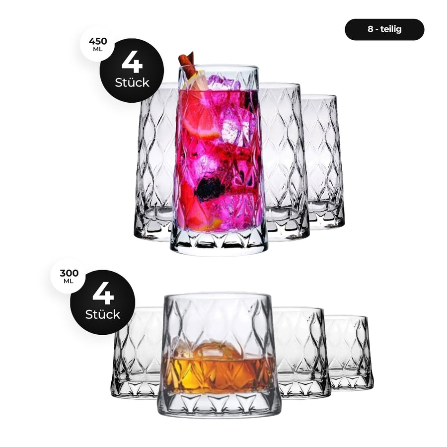 HELDENA Leafy Gläser-Set 8-tlg. – Longdrink- und Whiskygläser