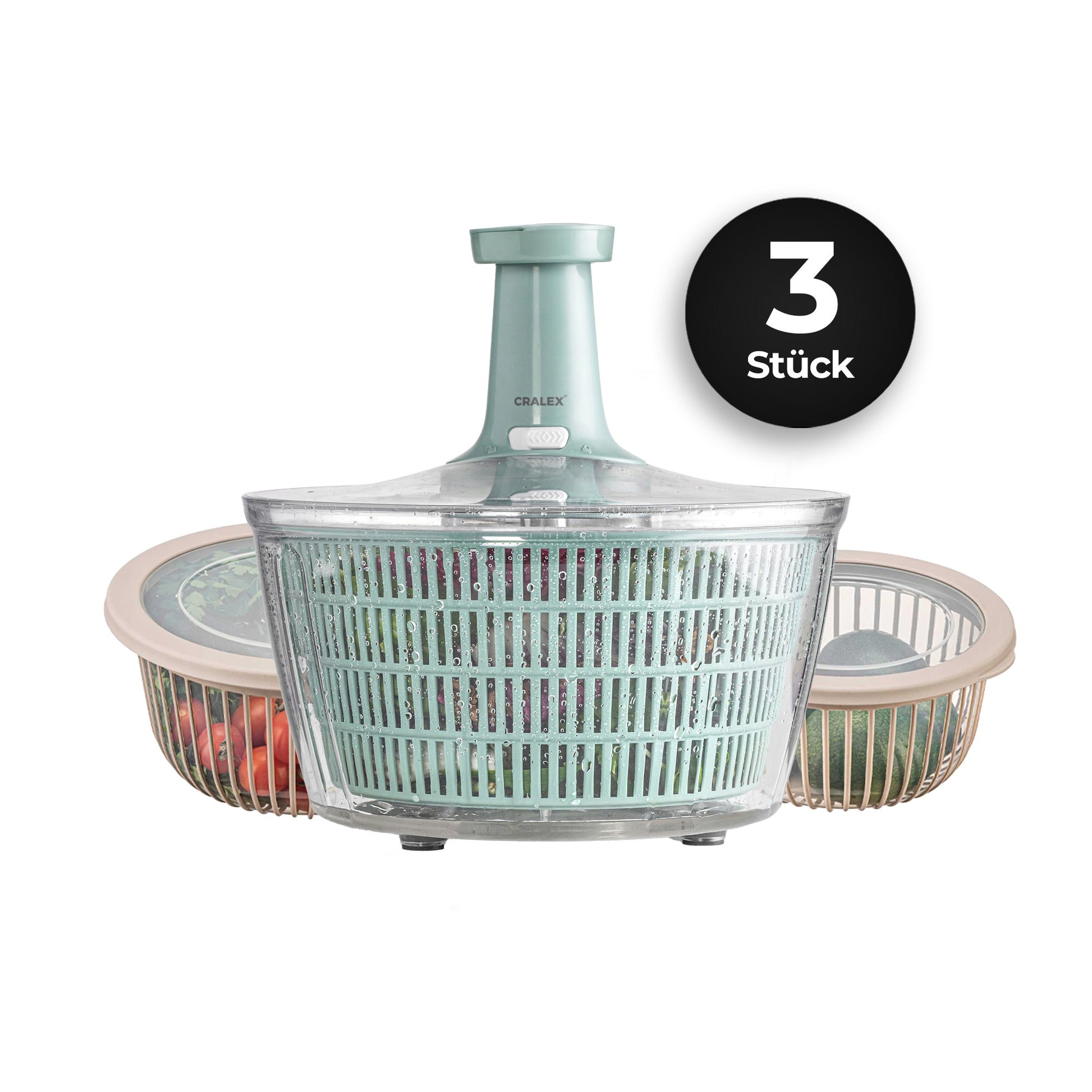 CRALEX Küchenhelfer Set Salatschleuder 5L mit Schalen 2L und 3L für Küche