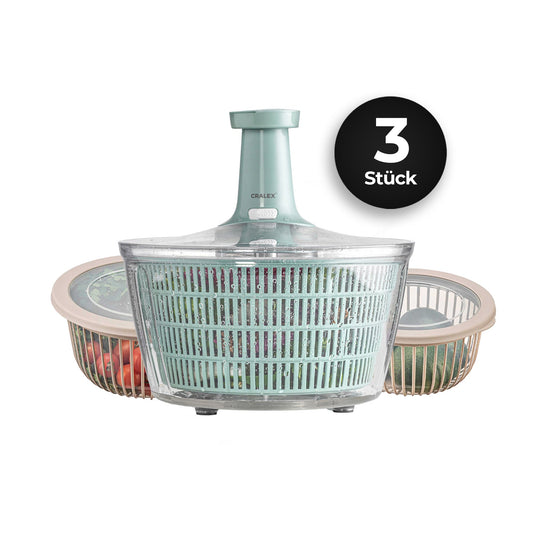 CRALEX Küchenhelfer Set Salatschleuder 5L mit Schalen 2L und 3L für Küche