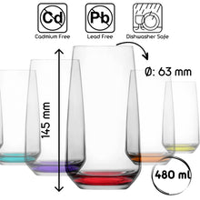 Longdrinkgläser 480 ml mit farbigem Boden im 6er Set