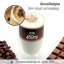 Doppelwandiges Borosilikatglas 450 ml transparent mit schwebendem Effekt für Latte Macchiato