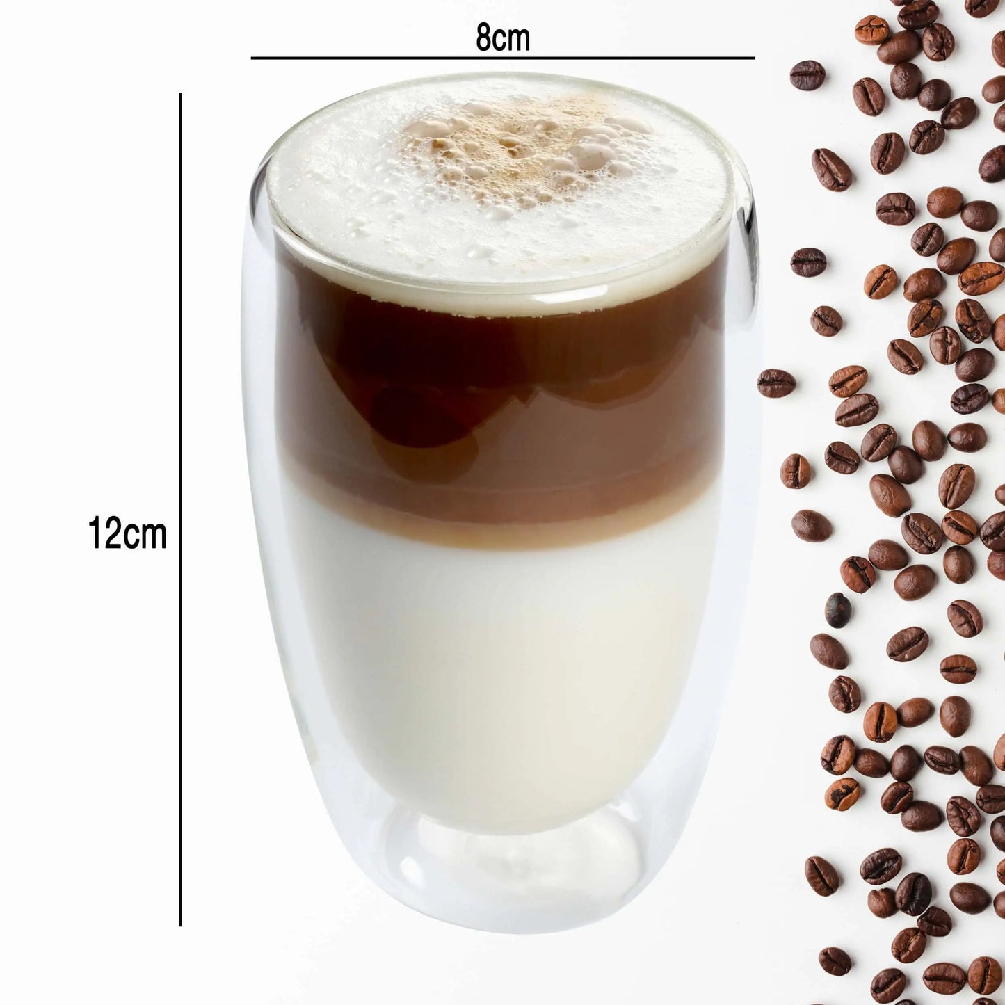 Doppelwandglas 450 ml Detailansicht der doppelten Glaswand und schlanken Form