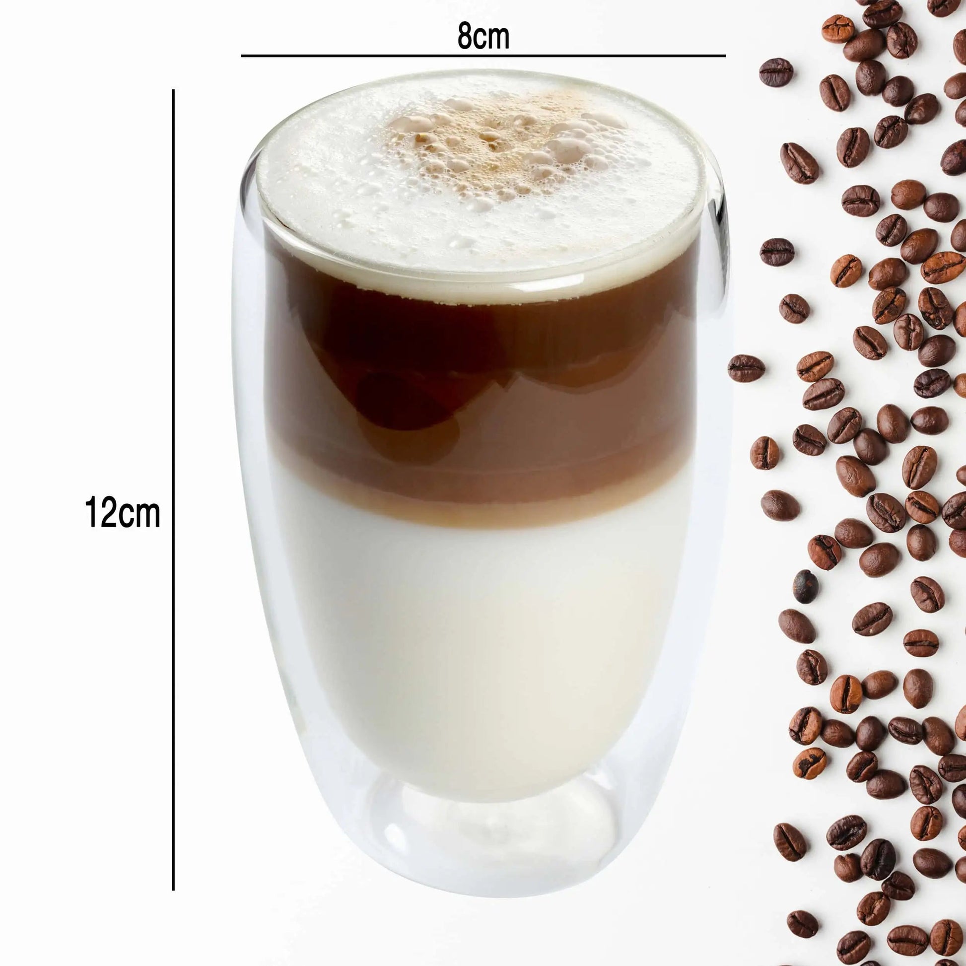 Doppelwandglas 450 ml Detailansicht der doppelten Glaswand und schlanken Form