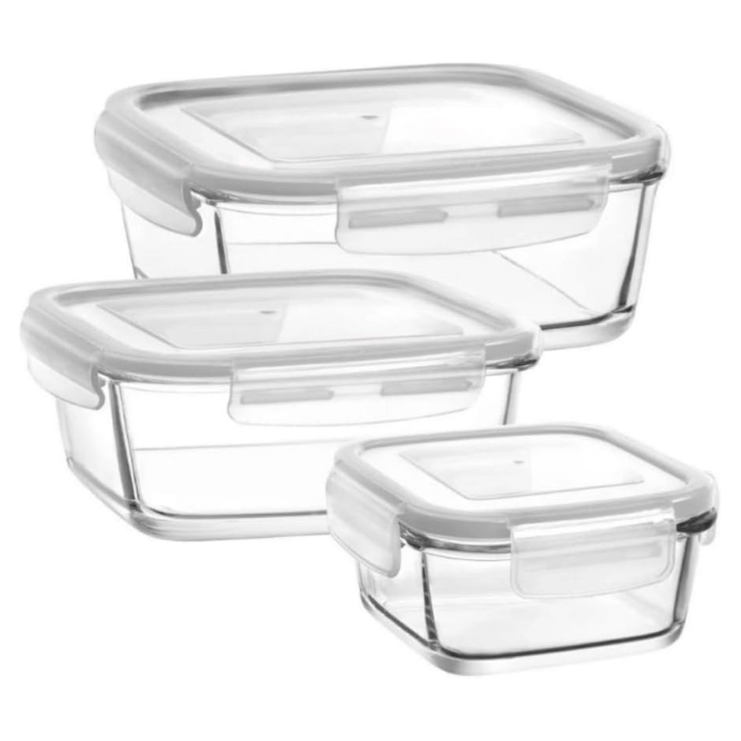 LAV Fresco Frischhaltedosen 3er Set Glas 375 720 1150 ml mit transparentem Deckel