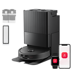 HELDENA Roborock QV 35S Set – schwarzer Saugroboter mit Multifunktionsdock in Frontansicht