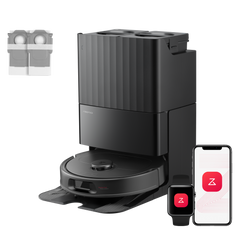 Roborock QV 35A Set schwarzer Saugroboter mit Multifunktionsdock Frontansicht