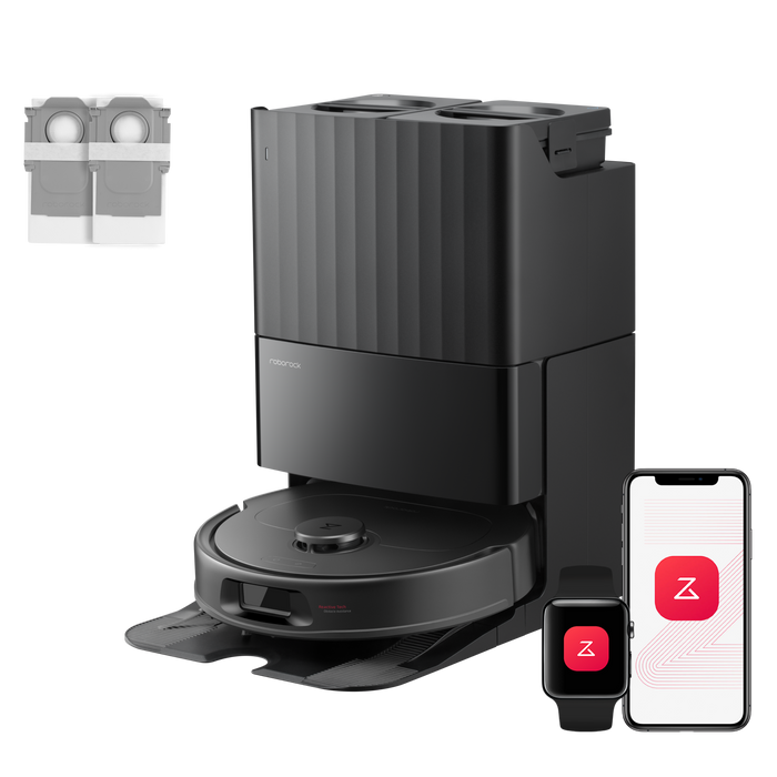 Roborock QV 35A Set schwarzer Saugroboter mit Multifunktionsdock Frontansicht