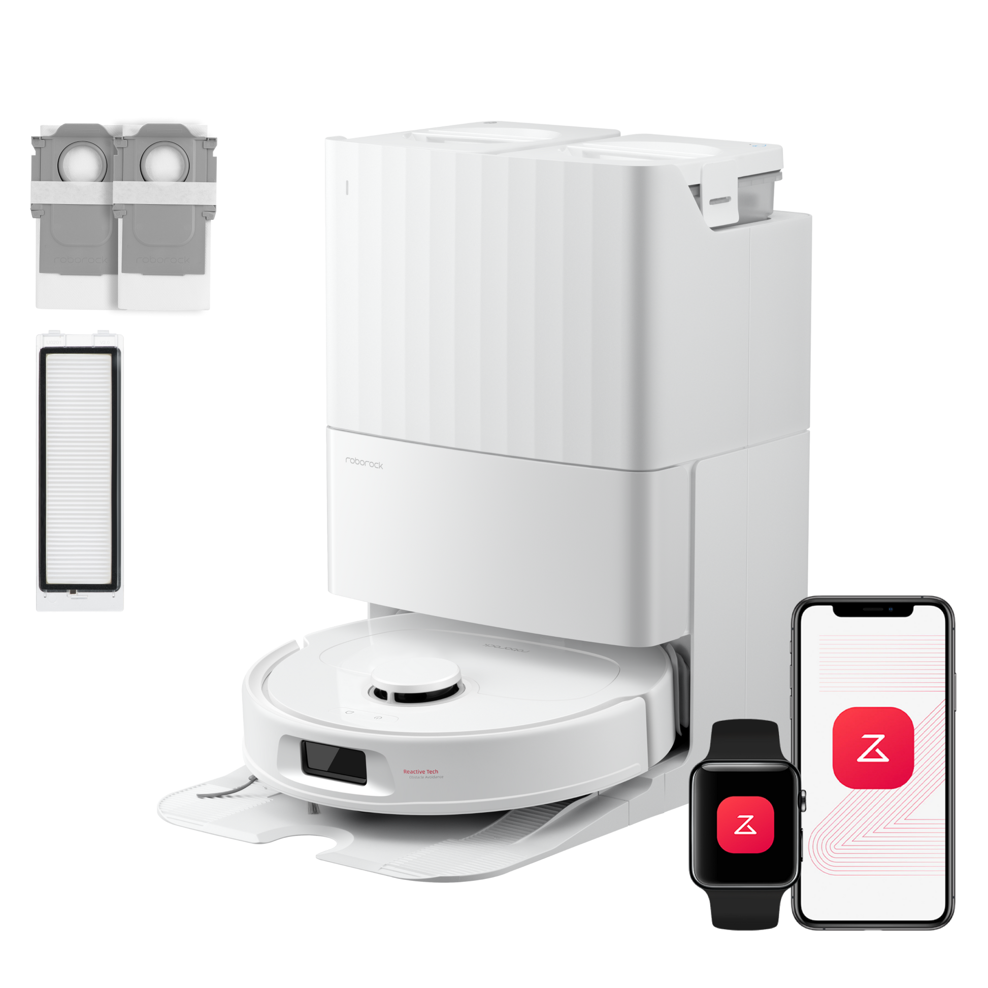 Roborock QV 35S Set weißer Saugroboter mit Multifunktionsdock Frontansicht