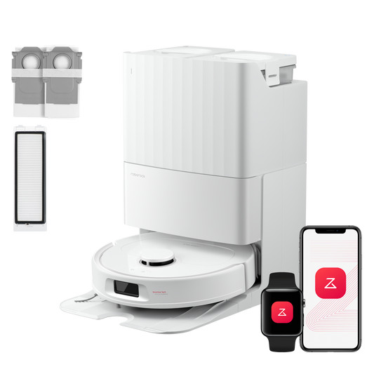 Roborock QV 35S Set weißer Saugroboter mit Multifunktionsdock Frontansicht