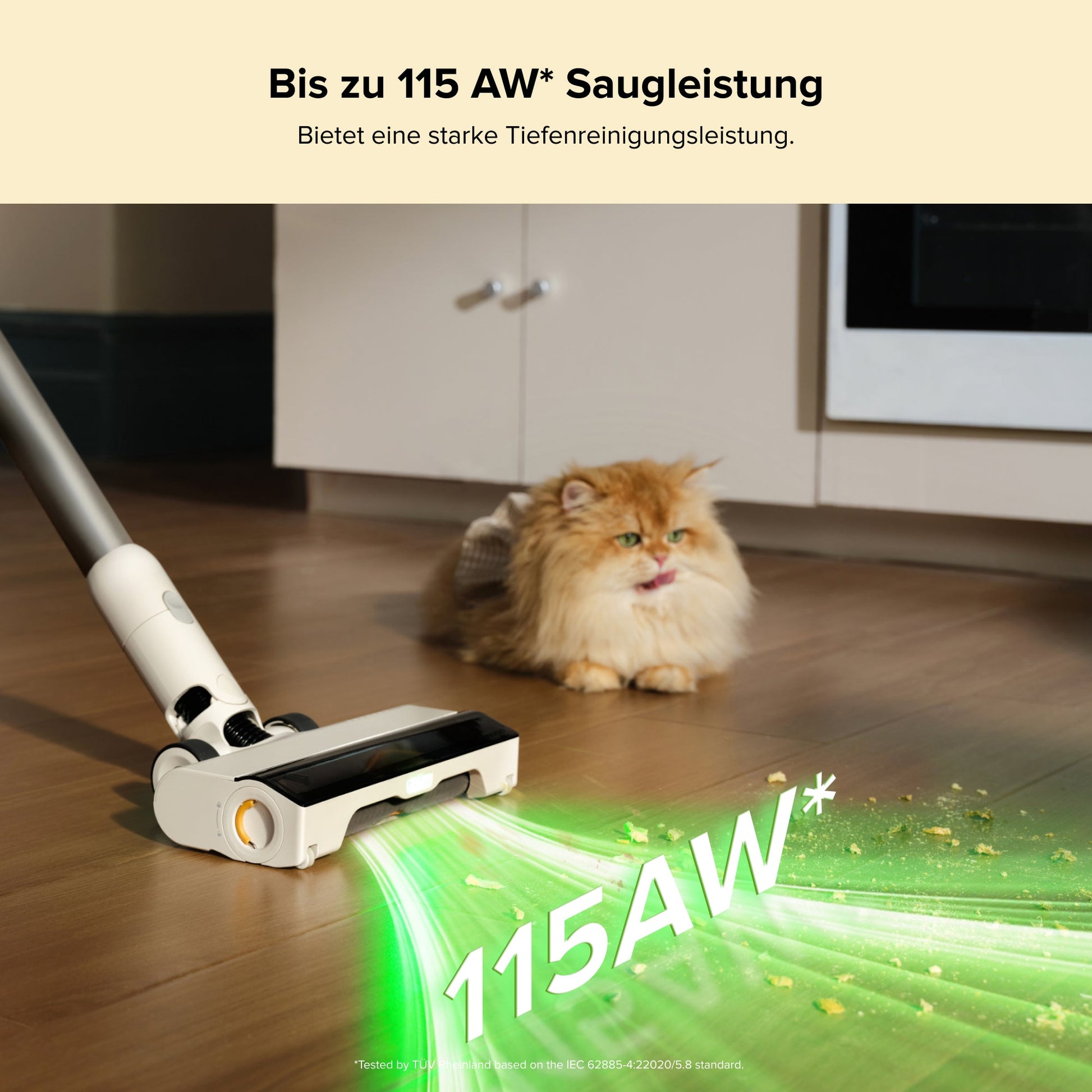 H60 Hub grünes LED-Licht macht Staub auf Boden sichtbar